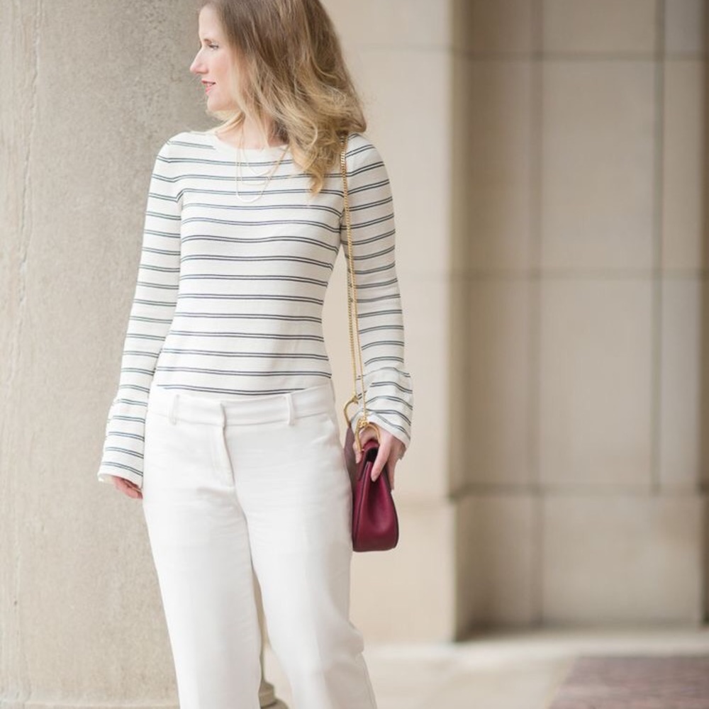Ann Taylor Navy Striped - Bell Sleeved Sweater